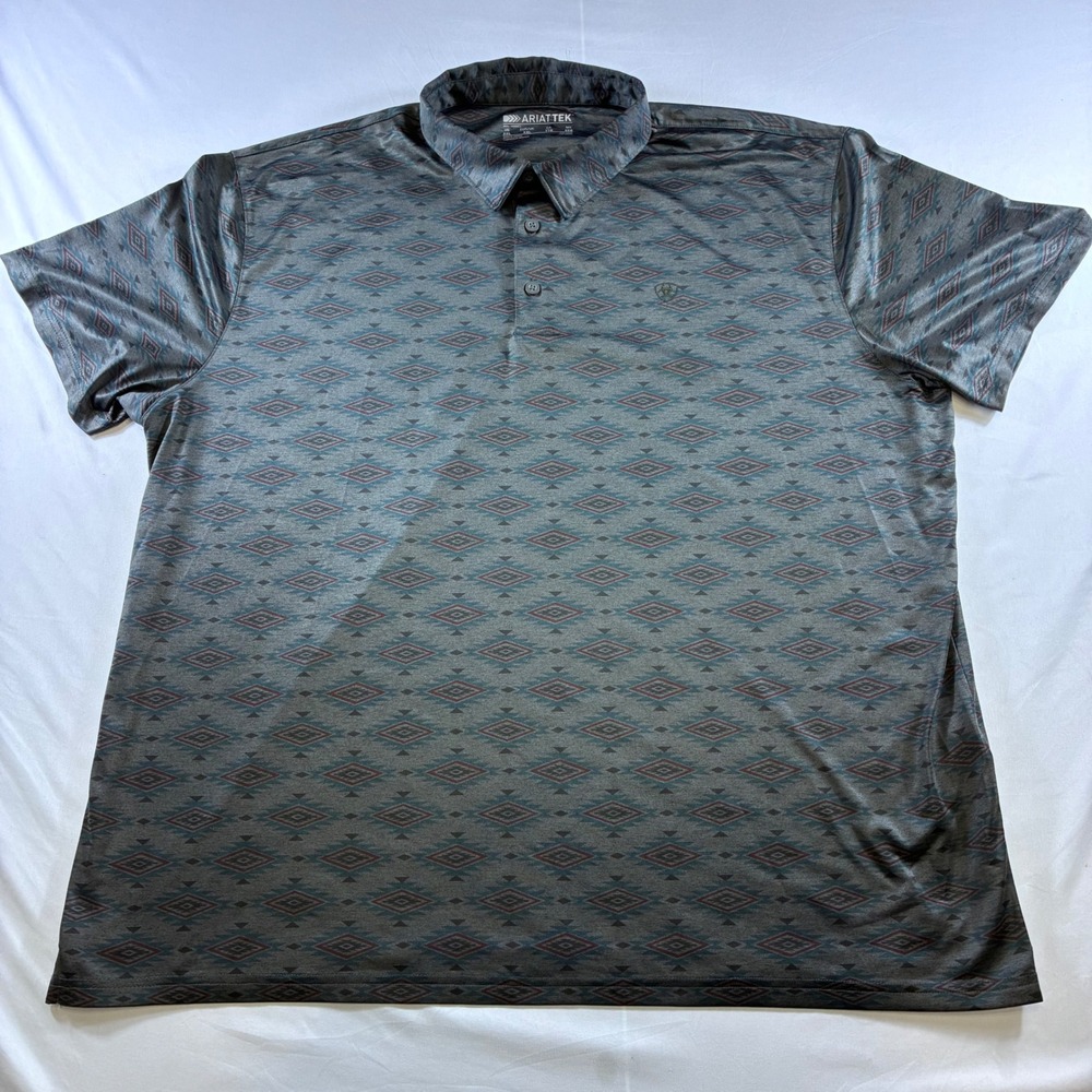 Ariat Mens XXL AriatTEK Grey Southwestern Diamond Print Performance Polo Shirt